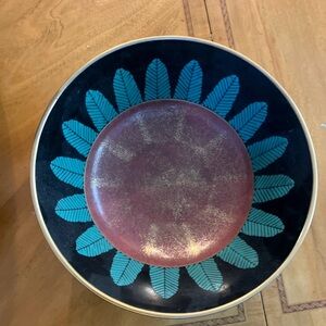 Vintage China Craft Mid Century Pottery Black Green Gold Bowl